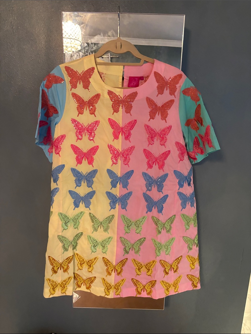 multicolor Butterfly Sequin Short Sleeve dress